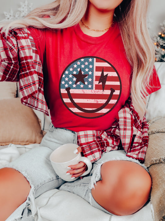 American Babe 4th of July Happy Face Shirt