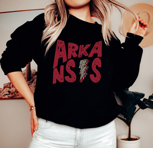 Arkansas Leopard Print Lightning Bolt Sweatshirt