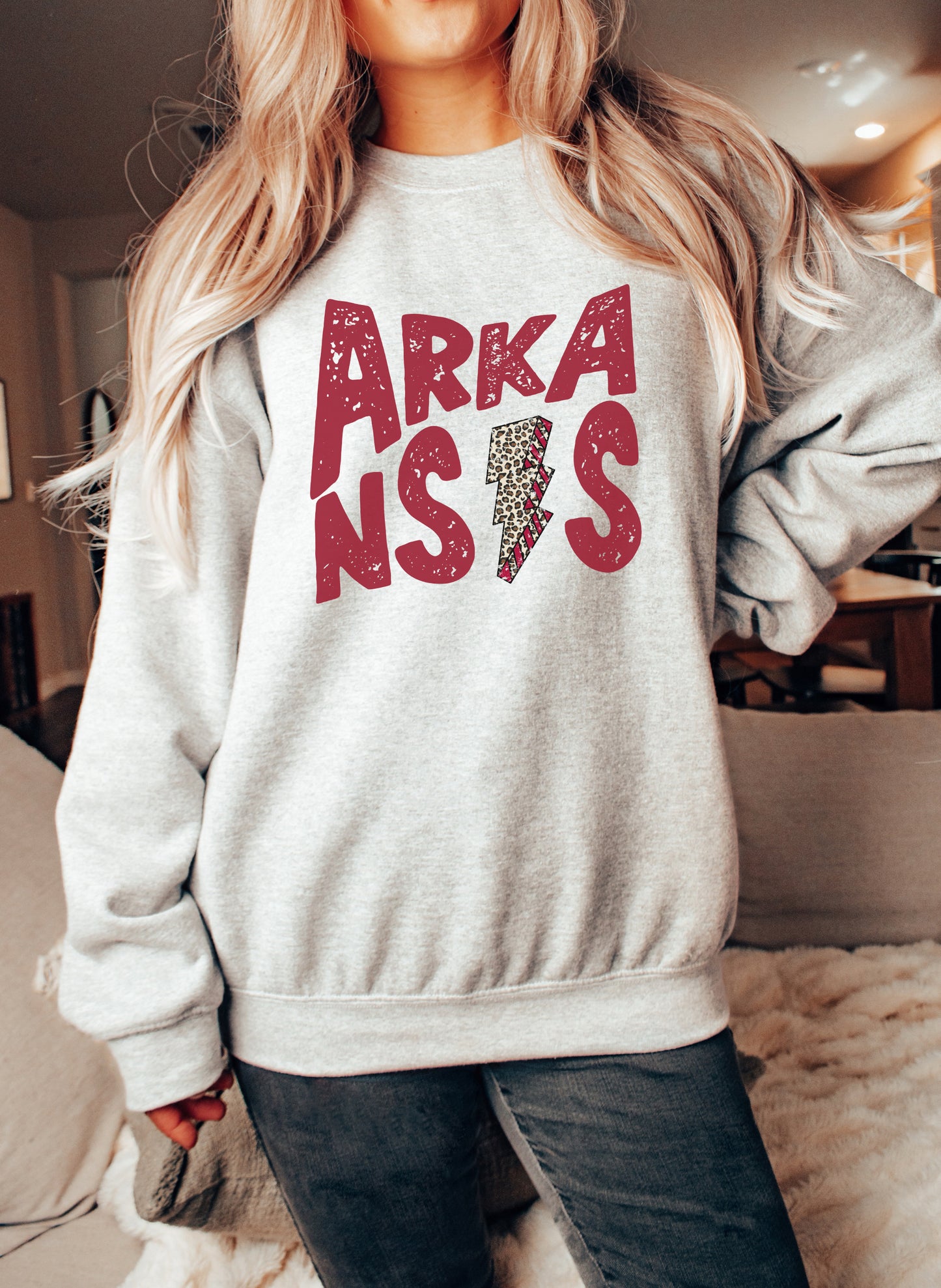 Arkansas Leopard Print Lightning Bolt Sweatshirt