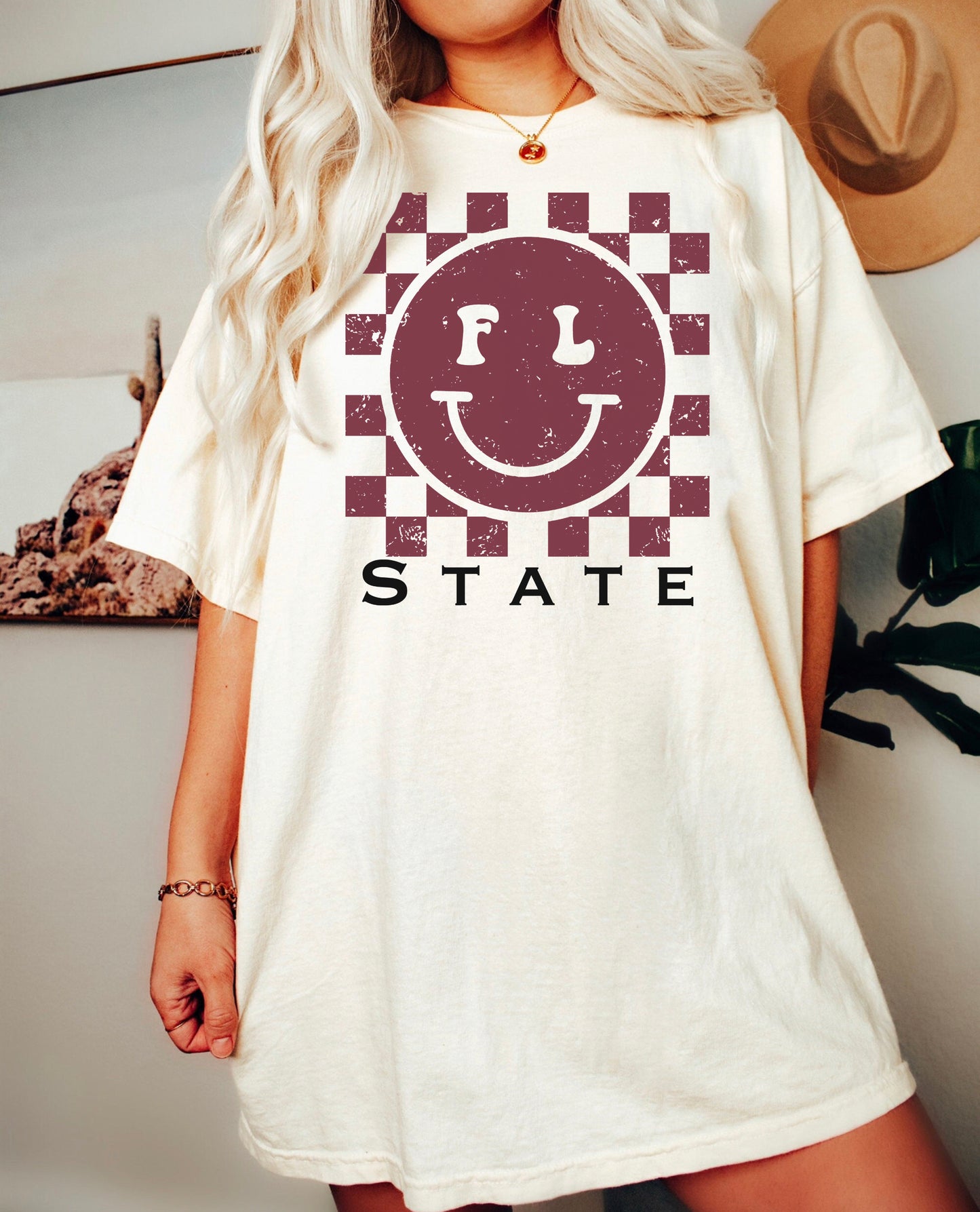 Florida State Smiley Checkered Shirt