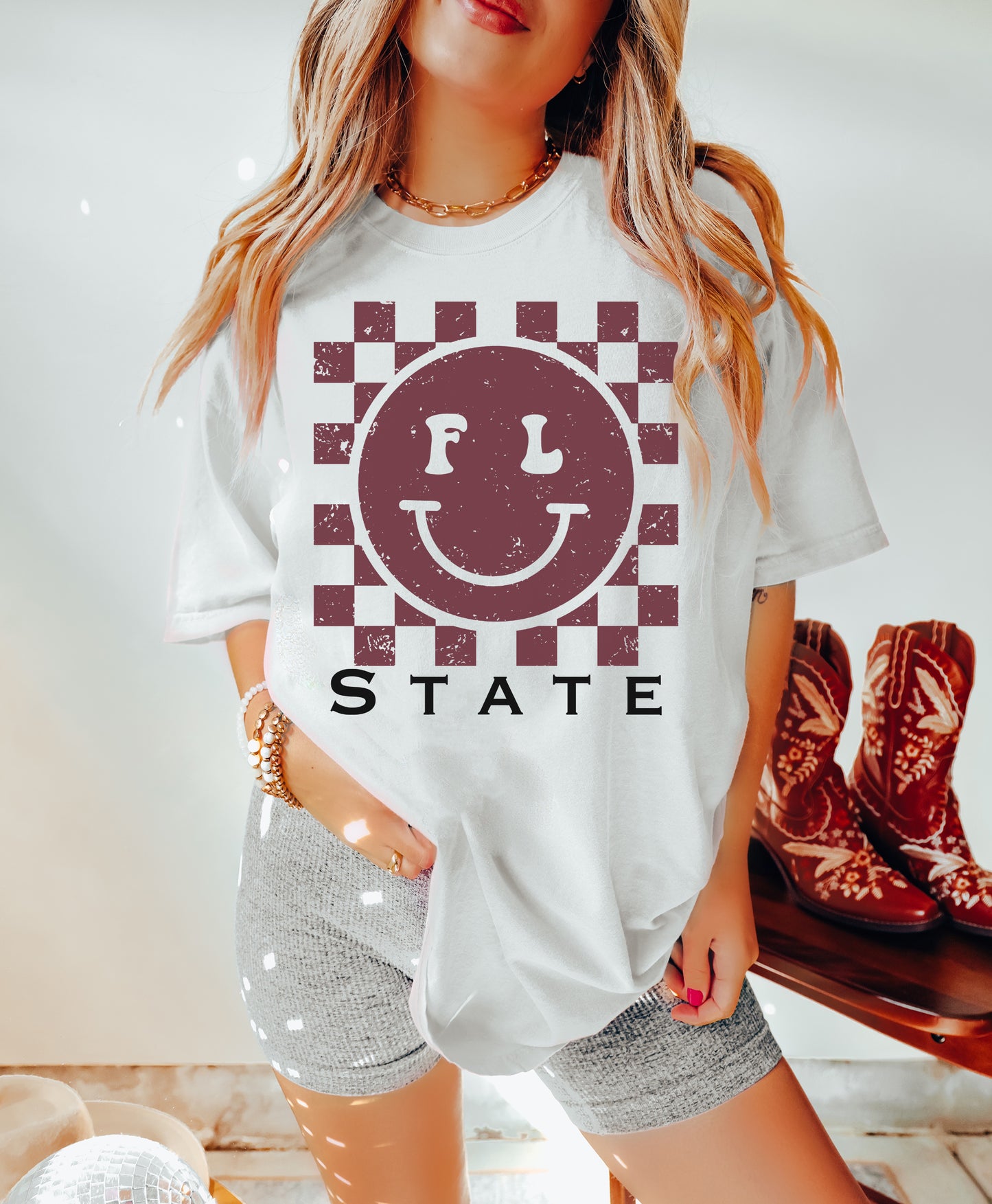 Florida State Smiley Checkered Shirt