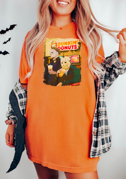 Jason and Michael Myers Coffee Donuts Shirt