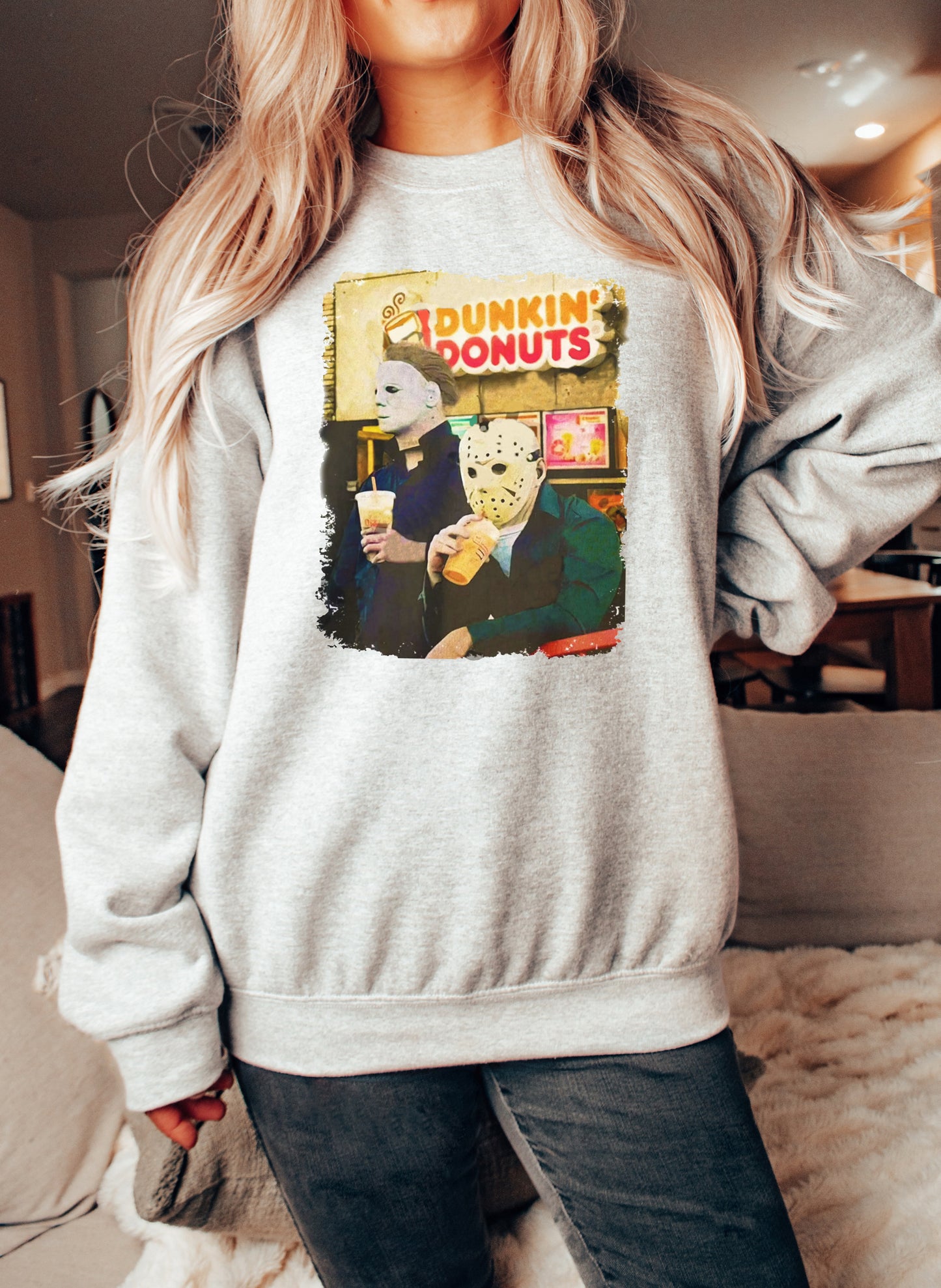 Jason and Michael Myers Coffee Donuts Sweatshirt