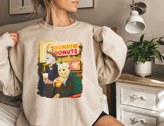 Jason and Michael Myers Coffee Donuts Sweatshirt