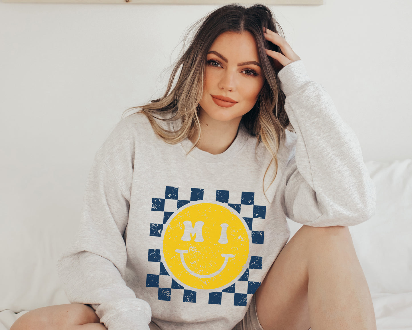 Michigan Checkered Smiley Sweatshirt