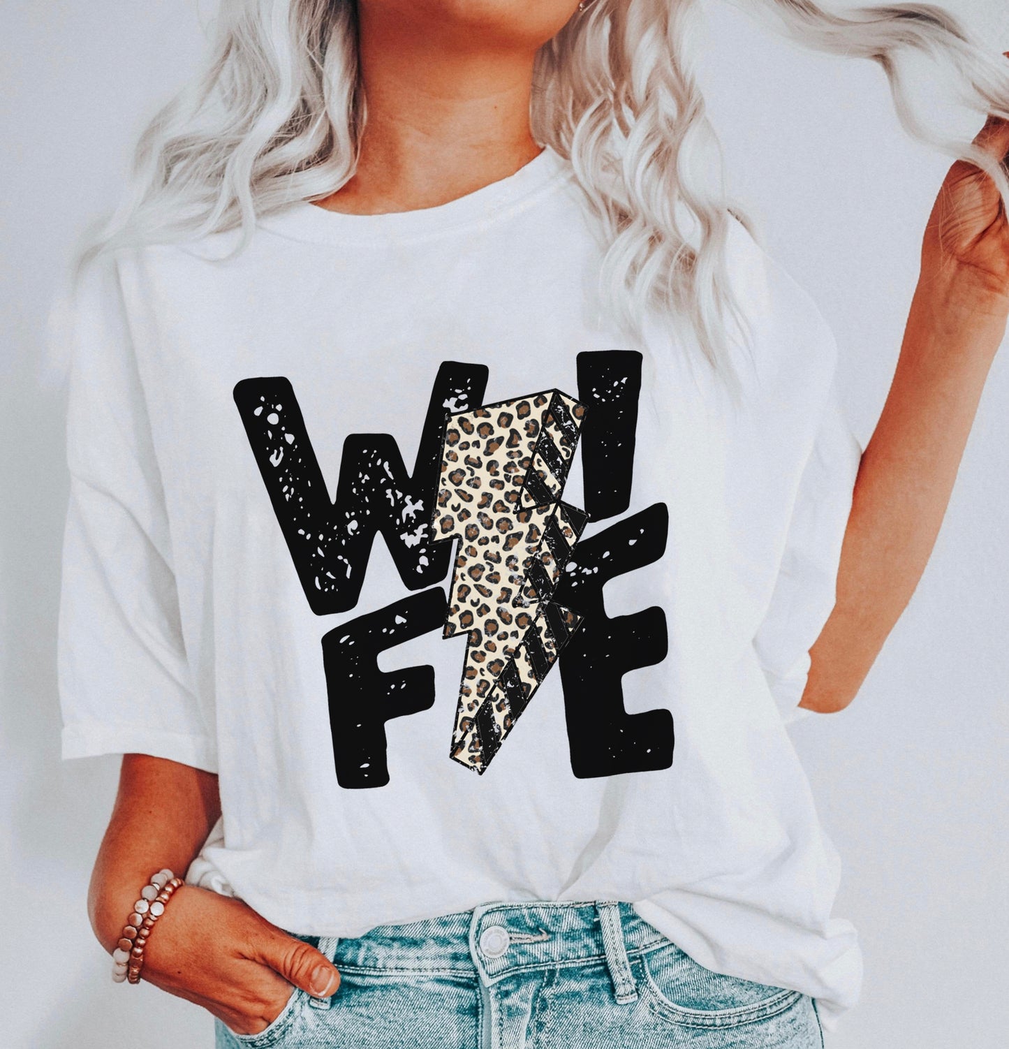 Wife Distressed Leopard Lightning Bolt Shirt